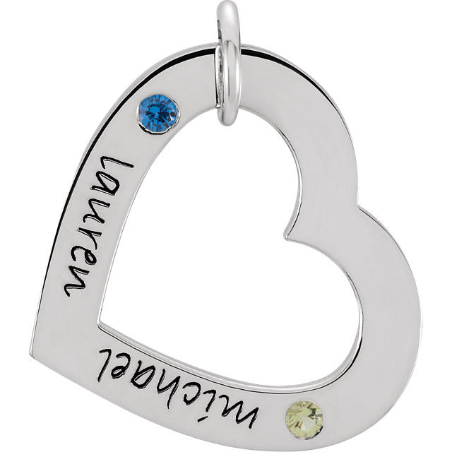 Posh Mommy® SMALL Engraved Heart Birthstone Pendant- Sparkle & Jade-SparkleAndJade.com 86093