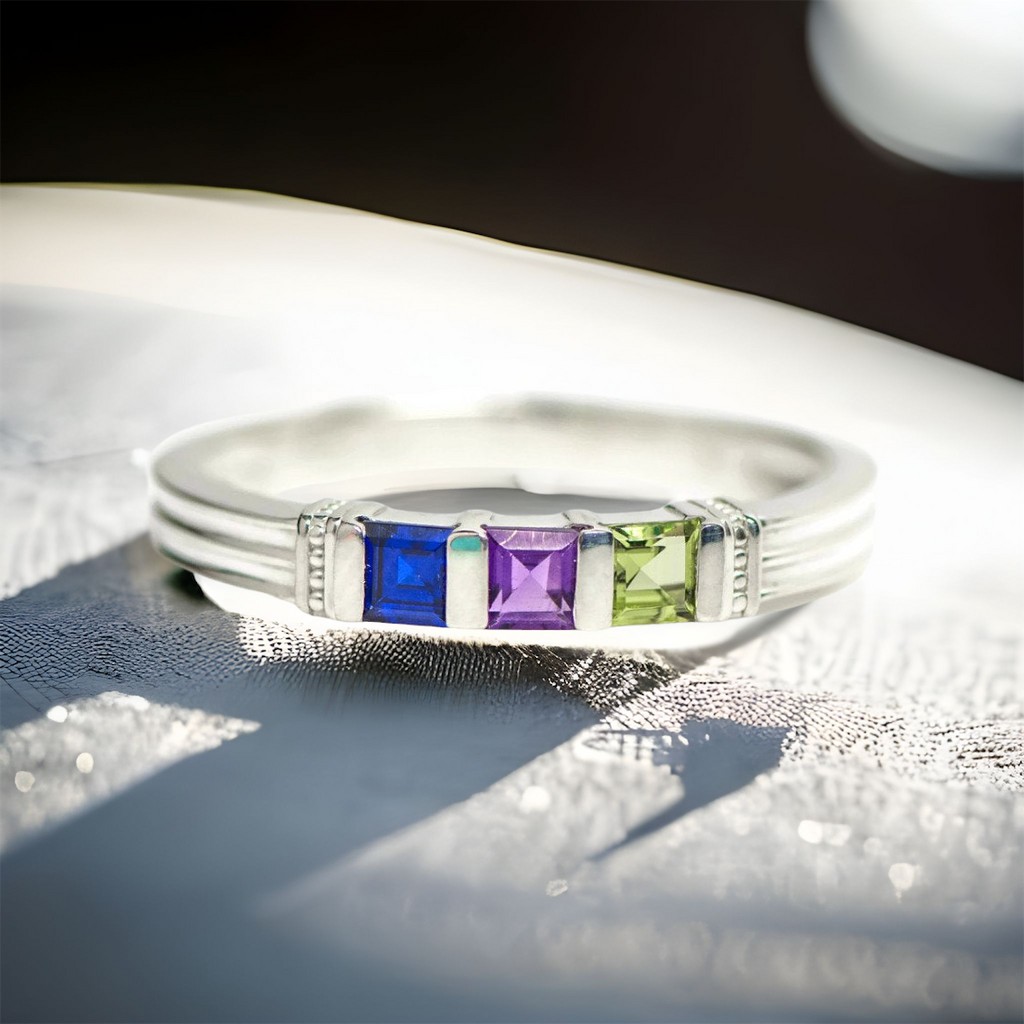 Personalized Square Channel Set Mother s Family Birthstone Ring