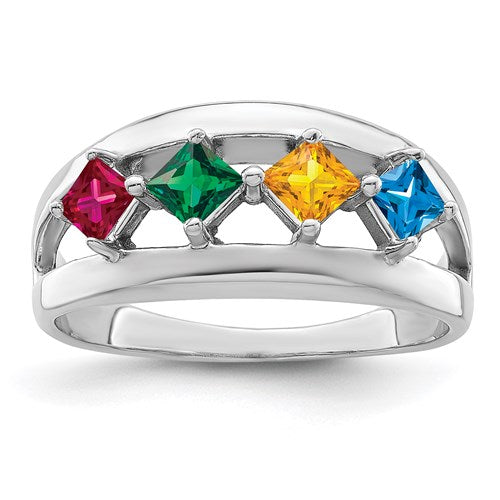 Princess Square Cut Mother's Family Birthstone Ring- Sparkle & Jade-SparkleAndJade.com XMR63/4SS
