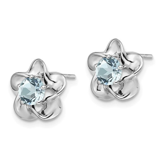 Sterling Silver Aquamarine Flower Birthstone Stud Post Earrings- Sparkle & Jade-SparkleAndJade.com QBE31MAR