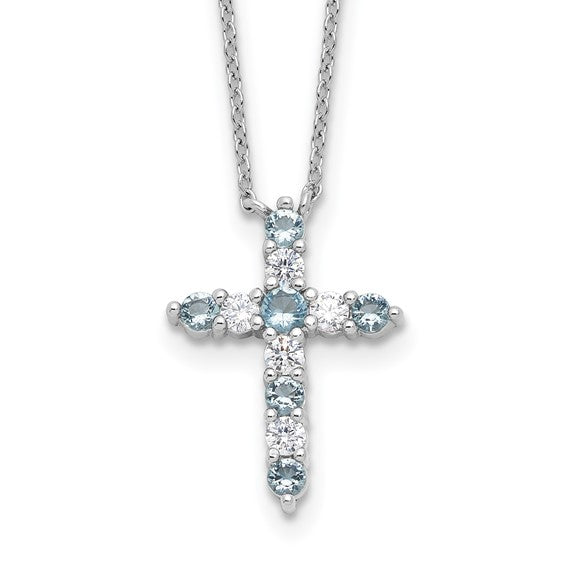 Sterling Silver Birthstone Cross Necklaces- Sparkle & Jade-SparkleAndJade.com QBPD36MAR
