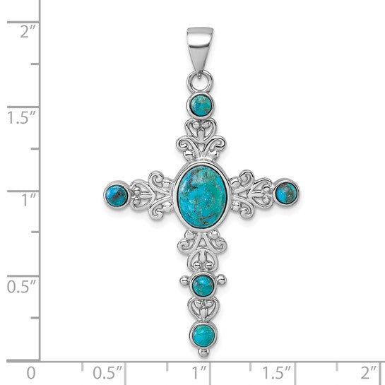 Sterling Silver Turquoise Fancy Cross Pendant- Sparkle & Jade-SparkleAndJade.com QC11615