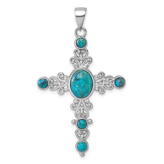 Sterling Silver Turquoise Fancy Cross Pendant- Sparkle & Jade-SparkleAndJade.com QC11615