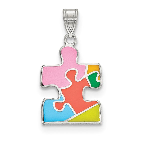 Sterling Silver Enameled Autism Puzzle Piece Pendant- Sparkle & Jade-SparkleAndJade.com 