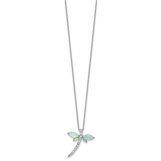 Cheryl M Sterling Silver Opal and CZ Dragonfly Necklace- Sparkle & Jade-SparkleAndJade.com QCM1755-18