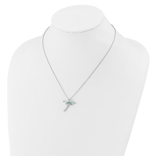 Cheryl M Sterling Silver Opal and CZ Dragonfly Necklace- Sparkle & Jade-SparkleAndJade.com QCM1755-18