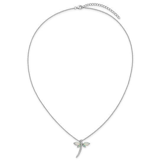 Cheryl M Sterling Silver Opal and CZ Dragonfly Necklace- Sparkle & Jade-SparkleAndJade.com QCM1755-18