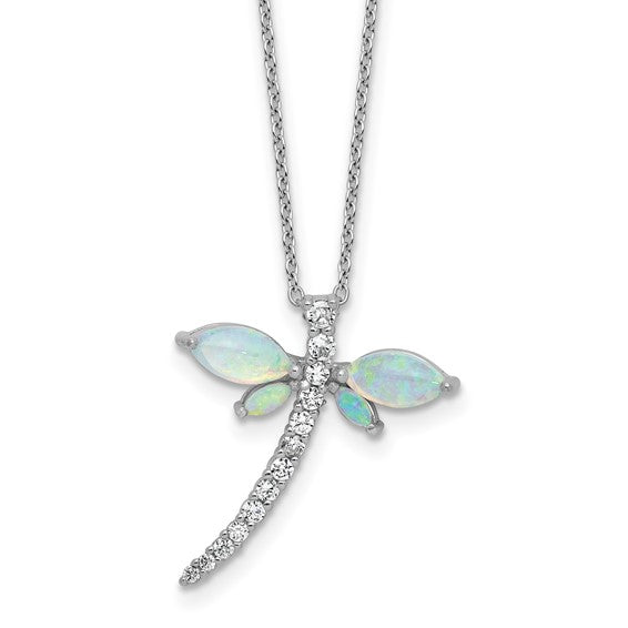 Cheryl M Sterling Silver Opal and CZ Dragonfly Necklace- Sparkle & Jade-SparkleAndJade.com QCM1755-18