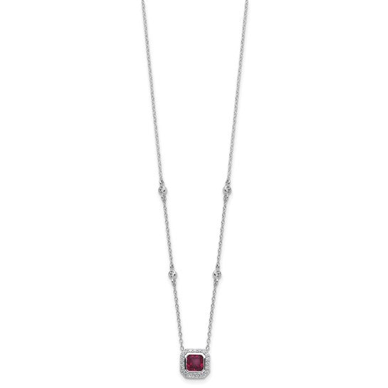 Sterling Silver Lab Created Ruby and CZ Station Necklace- Sparkle & Jade-SparkleAndJade.com QCM1805-18