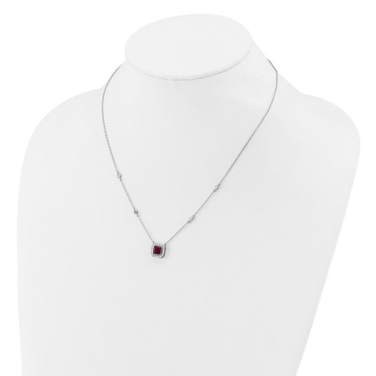 Sterling Silver Lab Created Ruby and CZ Station Necklace- Sparkle & Jade-SparkleAndJade.com QCM1805-18