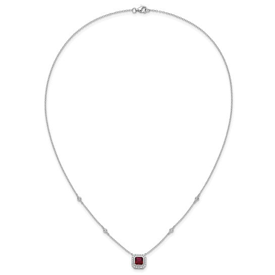 Sterling Silver Lab Created Ruby and CZ Station Necklace- Sparkle & Jade-SparkleAndJade.com QCM1805-18