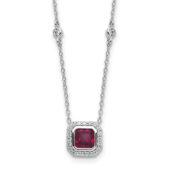 Sterling Silver Lab Created Ruby and CZ Station Necklace- Sparkle & Jade-SparkleAndJade.com QCM1805-18