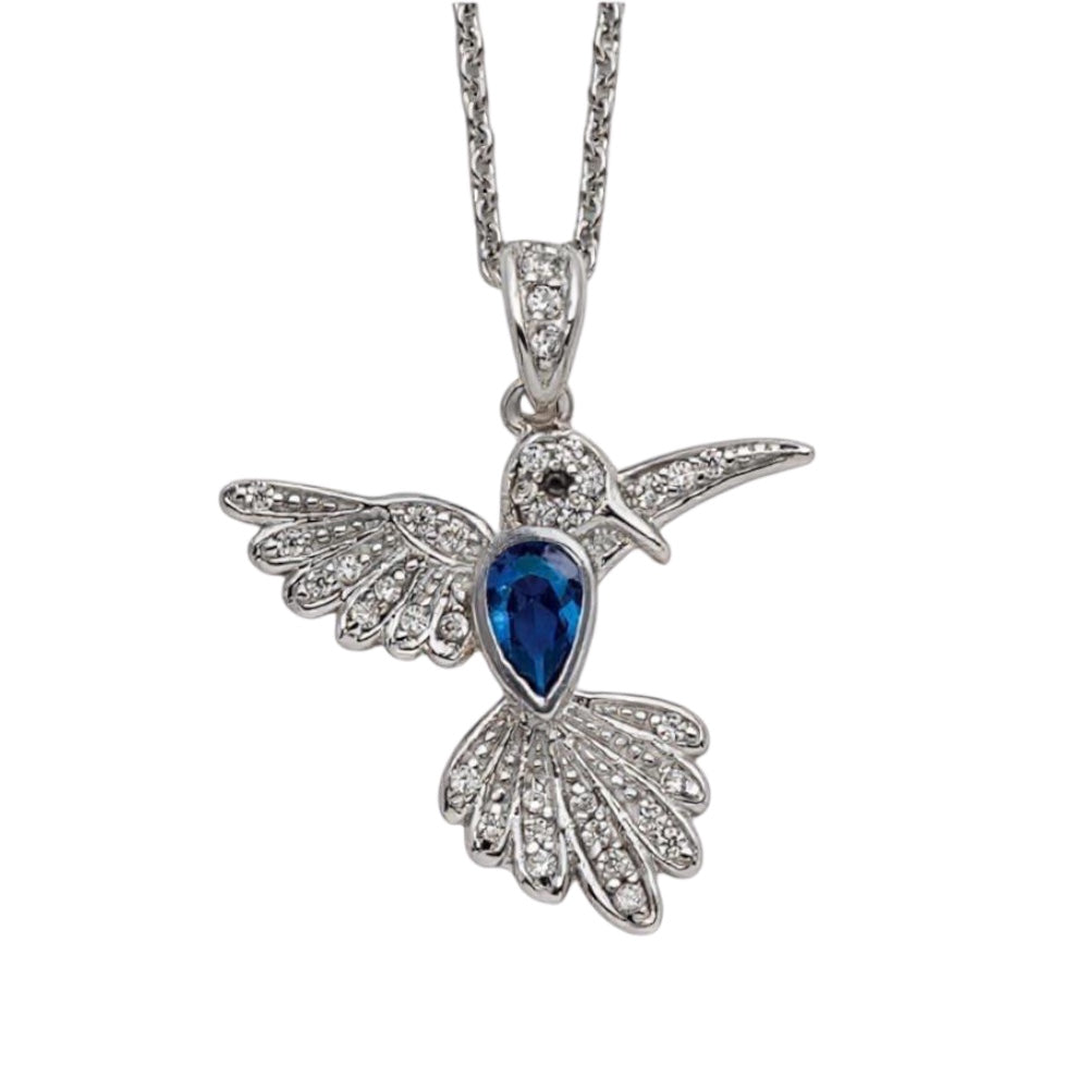 Cheryl M Sterling Silver Blue Spinel Hummingbird Pendant Necklace- Sparkle & Jade-SparkleAndJade.com 