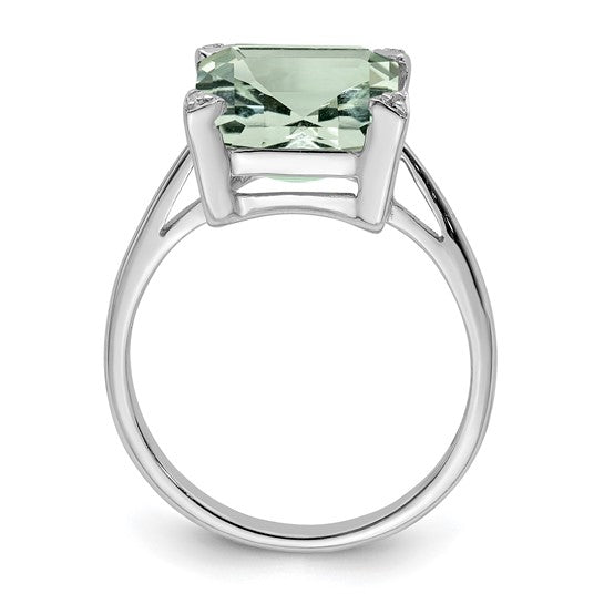 Sterling Silver 12mm Green Quartz Prasiolite Diamond Ring- Sparkle & Jade-SparkleAndJade.com 