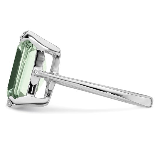 Sterling Silver 12mm Green Quartz Prasiolite Diamond Ring- Sparkle & Jade-SparkleAndJade.com 