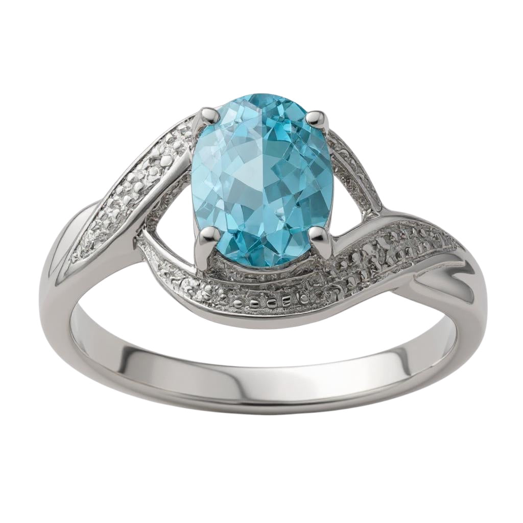 Sterling Silver Oval Gemstone & Diamond Rings- Sparkle & Jade-SparkleAndJade.com 
