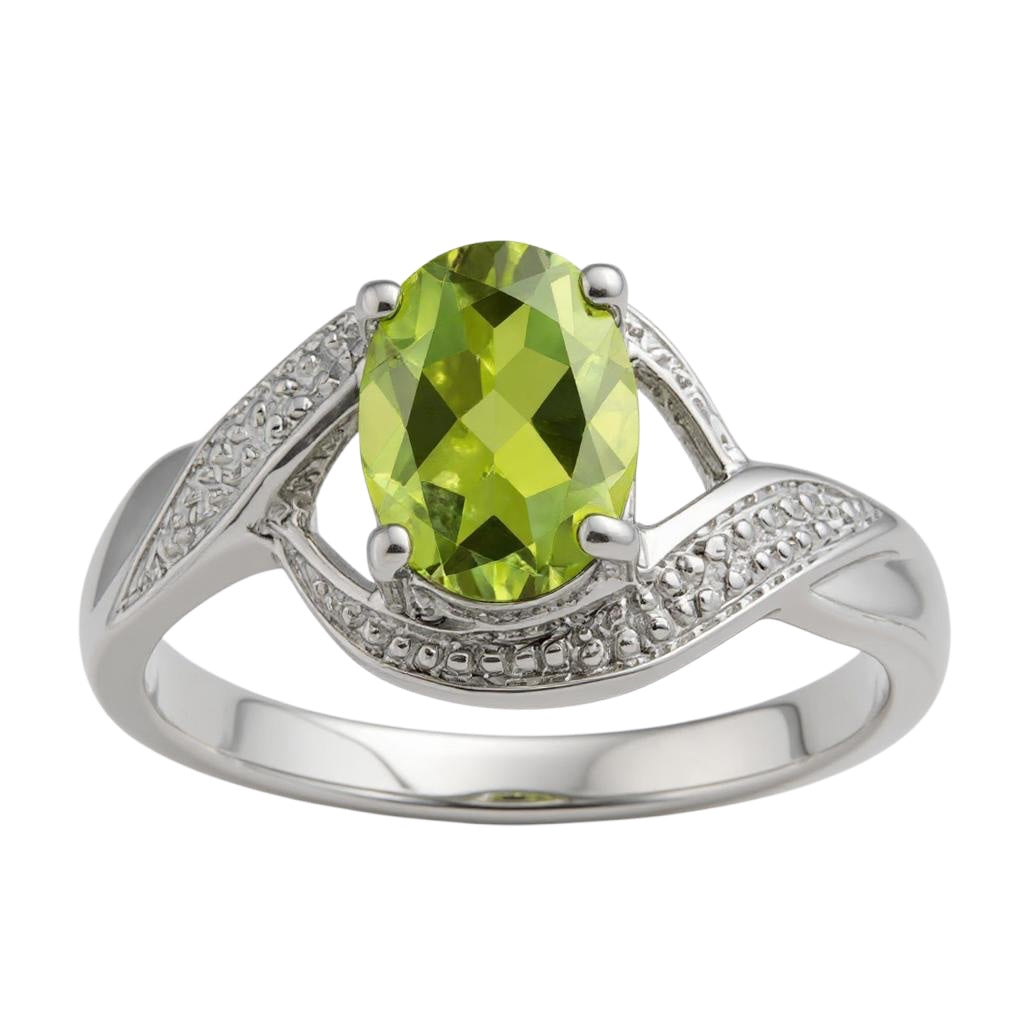 Sterling Silver Oval Gemstone & Diamond Rings- Sparkle & Jade-SparkleAndJade.com 