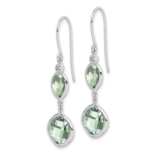 Sterling Silver Diamond and Green Quartz Prasiolite Earrings- Sparkle & Jade-SparkleAndJade.com QE10307AG