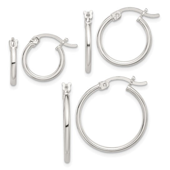 Sterling Silver Set of 3 Hoop Earrings Set- Sparkle & Jade-SparkleAndJade.com QE16731SET