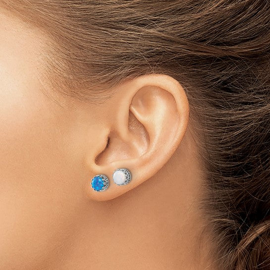 Sterling Silver 7mm Blue and White Opal Earrings Set- Sparkle & Jade-SparkleAndJade.com QE16732SET