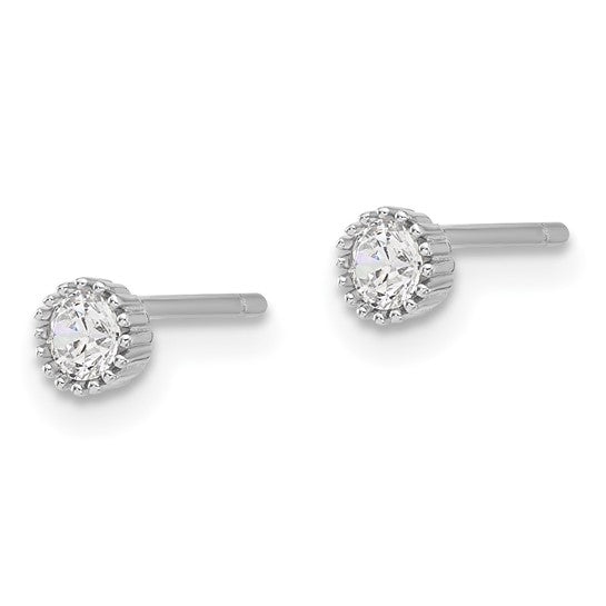 Sterling Silver Round CZ Grooved Bezel Post Stud Earrings- Sparkle & Jade-SparkleAndJade.com 