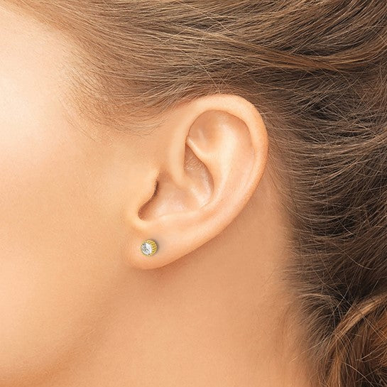 Sterling Silver Round CZ Grooved Bezel Post Stud Earrings- Sparkle & Jade-SparkleAndJade.com 