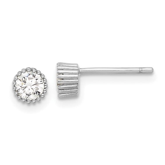 Sterling Silver Round CZ Grooved Bezel Post Stud Earrings- Sparkle & Jade-SparkleAndJade.com 