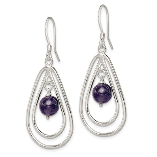 Sterling Silver Amethyst Teardrop Dangle Earrings- Sparkle & Jade-SparkleAndJade.com QE3043