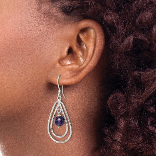 Sterling Silver Amethyst Teardrop Dangle Earrings- Sparkle & Jade-SparkleAndJade.com QE3043