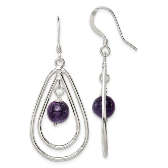 Sterling Silver Amethyst Teardrop Dangle Earrings- Sparkle & Jade-SparkleAndJade.com QE3043