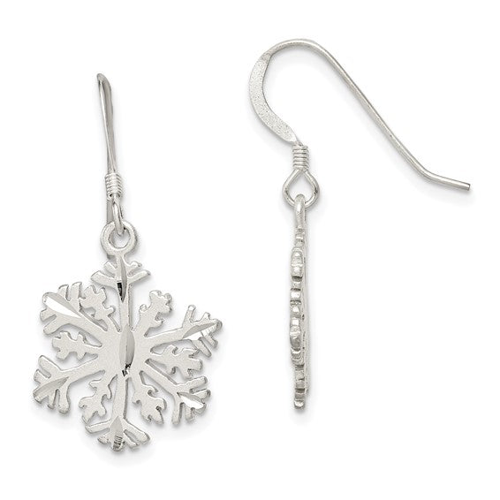 Sterling Silver Satin Finish Dangle Snowflake Earrings- Sparkle & Jade-SparkleAndJade.com QE3337