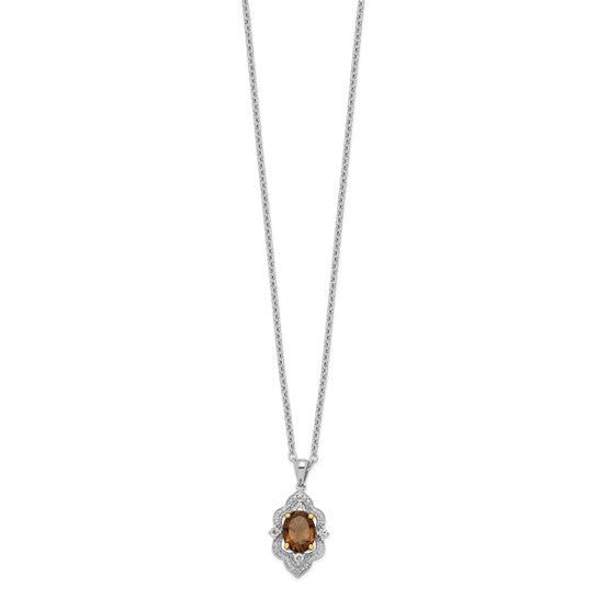Sterling Silver with 14K Gold Smoky Quartz, White Topaz and Diamond Necklace- Sparkle & Jade-SparkleAndJade.com 