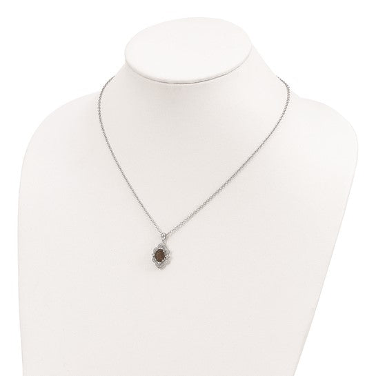 Sterling Silver with 14K Gold Smoky Quartz, White Topaz and Diamond Necklace- Sparkle & Jade-SparkleAndJade.com 