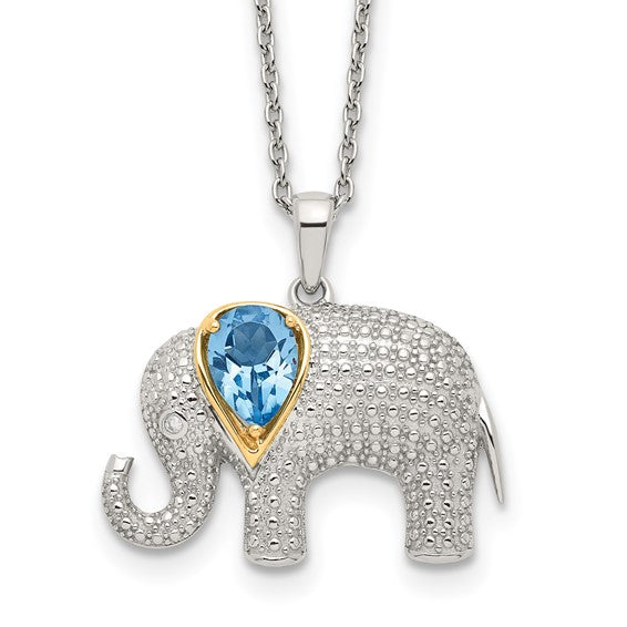 Sterling Silver & 14k Gold Gemstone And Diamond Elephant Necklace- Sparkle & Jade-SparkleAndJade.com 