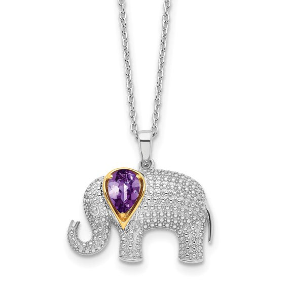 Sterling Silver & 14k Gold Gemstone And Diamond Elephant Necklace- Sparkle & Jade-SparkleAndJade.com 