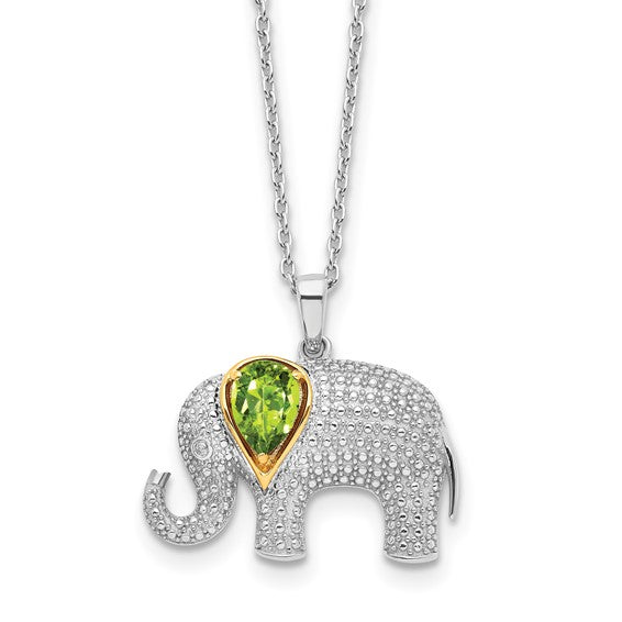 Sterling Silver & 14k Gold Gemstone And Diamond Elephant Necklace- Sparkle & Jade-SparkleAndJade.com 