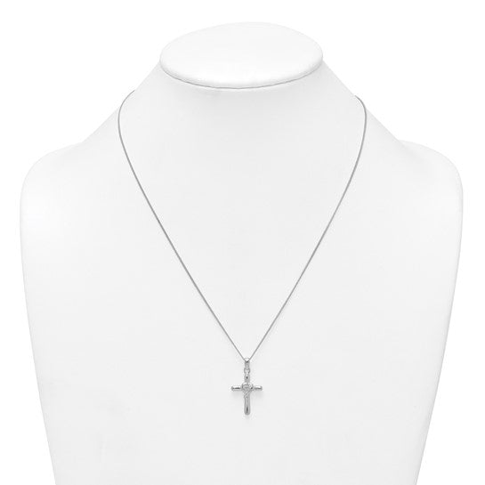 Sterling Silver Cross with Heart CZ Extra Length 20" Curb Chain Necklace- Sparkle & Jade-SparkleAndJade.com 