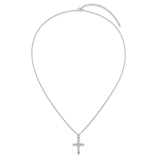 Sterling Silver Cross with Heart CZ Extra Length 20" Curb Chain Necklace- Sparkle & Jade-SparkleAndJade.com 