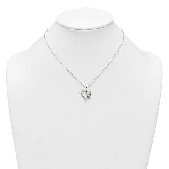 Sterling Silver CZ Heart and Paw Print 16" Necklace- Sparkle & Jade-SparkleAndJade.com 