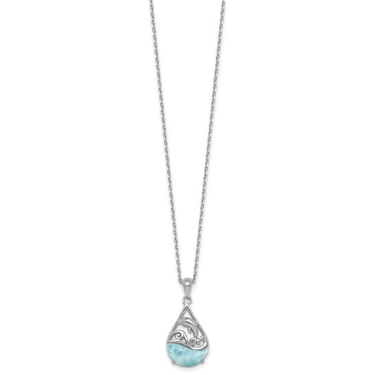 Sterling Silver Larimar Dolphin Teardrop Necklace- Sparkle & Jade-SparkleAndJade.com QG7101-16