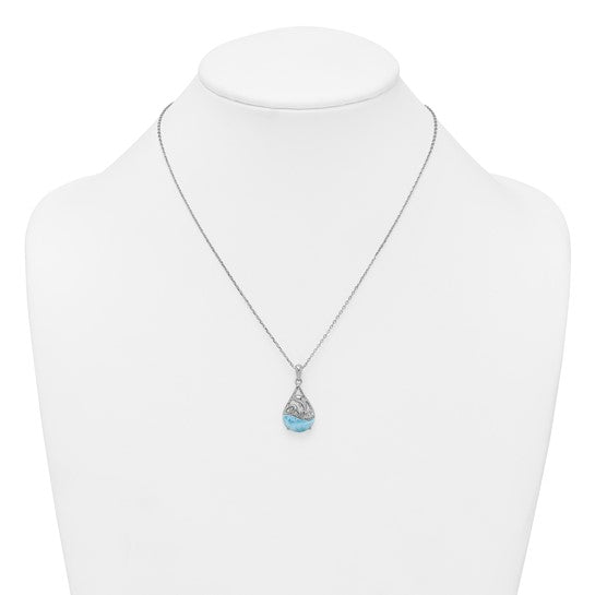 Sterling Silver Larimar Dolphin Teardrop Necklace- Sparkle & Jade-SparkleAndJade.com QG7101-16