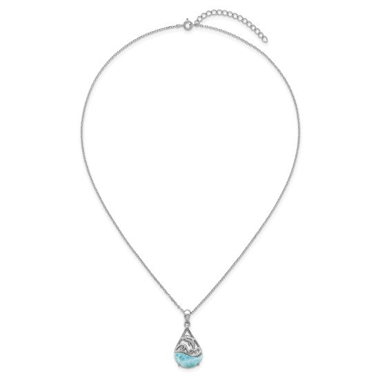 Sterling Silver Larimar Dolphin Teardrop Necklace- Sparkle & Jade-SparkleAndJade.com QG7101-16