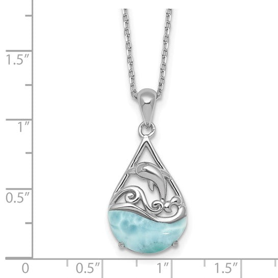 Sterling Silver Larimar Dolphin Teardrop Necklace- Sparkle & Jade-SparkleAndJade.com QG7101-16