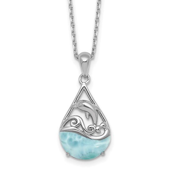 Sterling Silver Larimar Dolphin Teardrop Necklace- Sparkle & Jade-SparkleAndJade.com QG7101-16