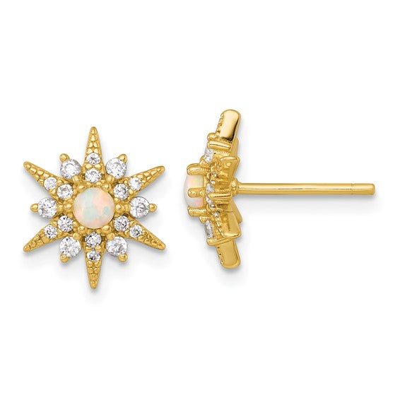 Gold Plated Sterling Silver Opal and CZ Star Earrings- Sparkle & Jade-SparkleAndJade.com 