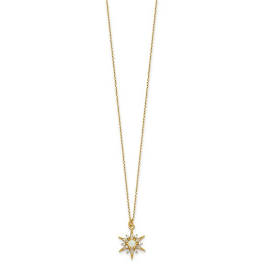 Gold Plated Sterling Silver Opal and CZ Star Necklace- Sparkle & Jade-SparkleAndJade.com QG7105GP-16