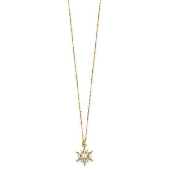 Gold Plated Sterling Silver Opal and CZ Star Necklace