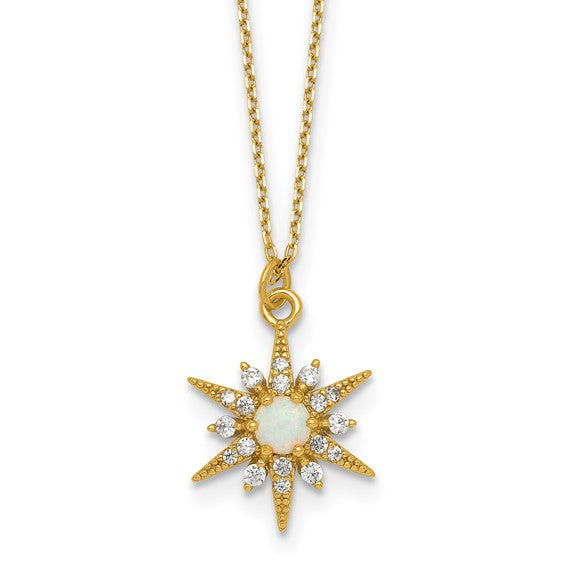 Gold Plated Sterling Silver Opal and CZ Star Necklace- Sparkle & Jade-SparkleAndJade.com QG7105GP-16