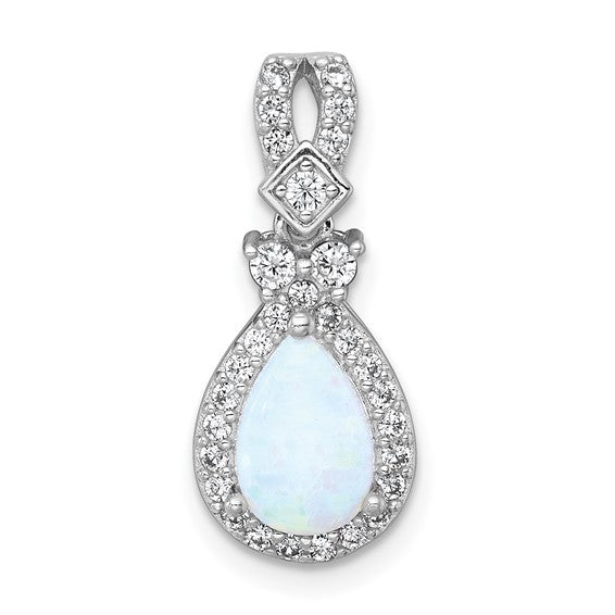 Sterling Silver Opal and CZ Teardrop Chain Slide Pendant- Sparkle & Jade-SparkleAndJade.com QG7177P