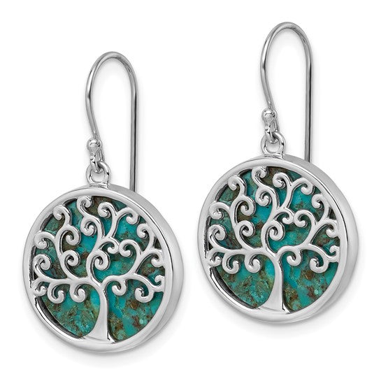 Sterling Silver Turquoise Tree Of Life Dangle Earrings- Sparkle & Jade-SparkleAndJade.com QG7220E